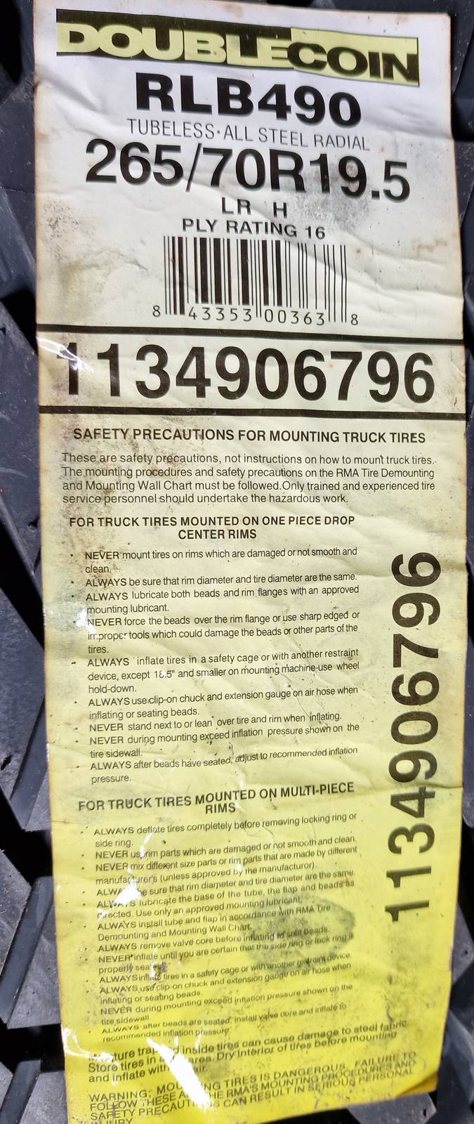 265/70R19.5 Double Coin RLB490 143/141K NEW