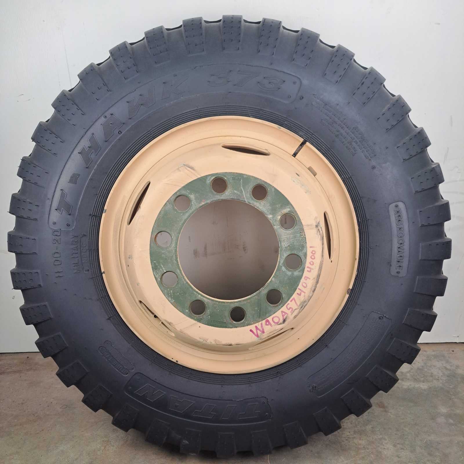 11.00-20 Titan T-Hawk 373  Military Tire and Wheel Used