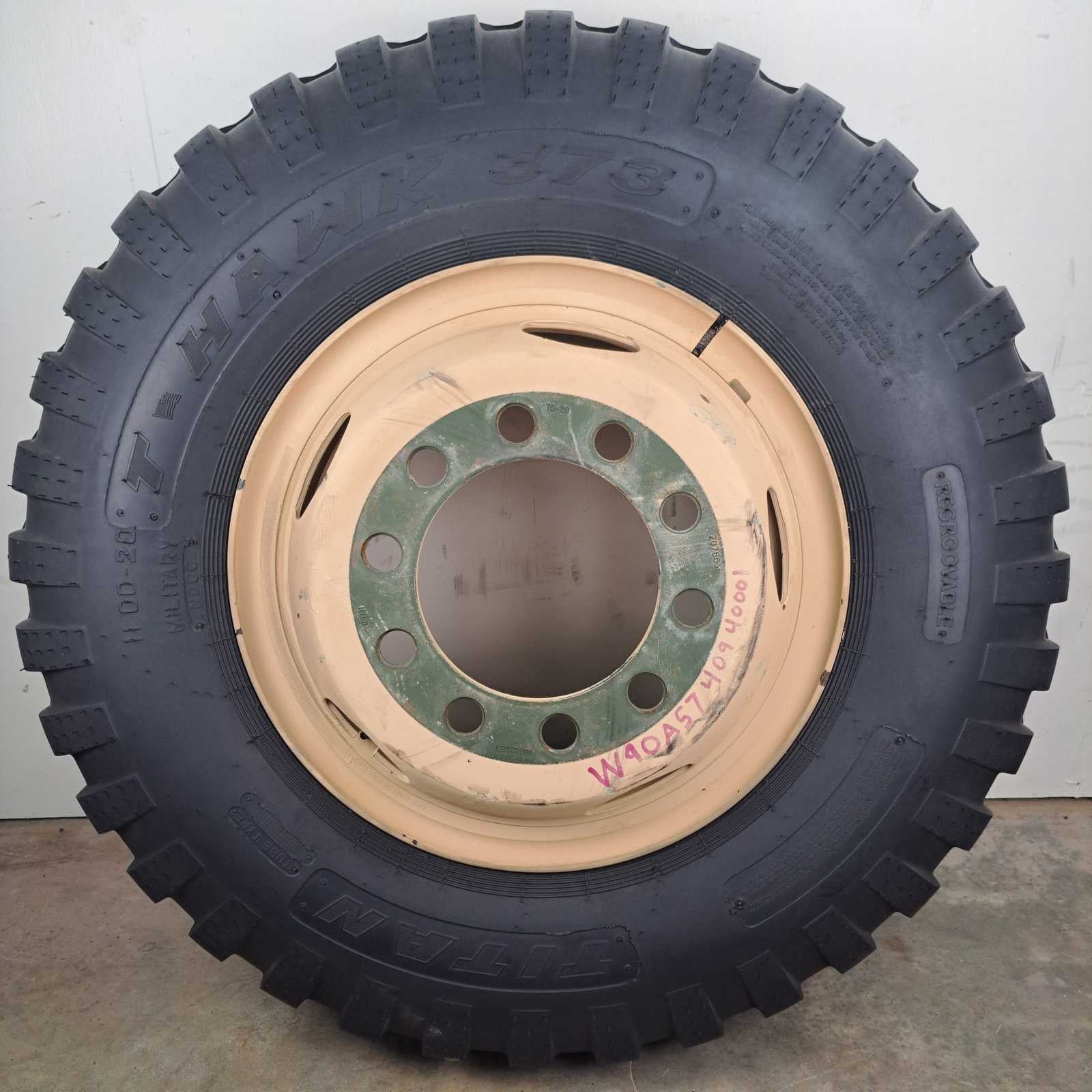 11.00-20 Titan T-Hawk 373  Military Tire and Wheel Used